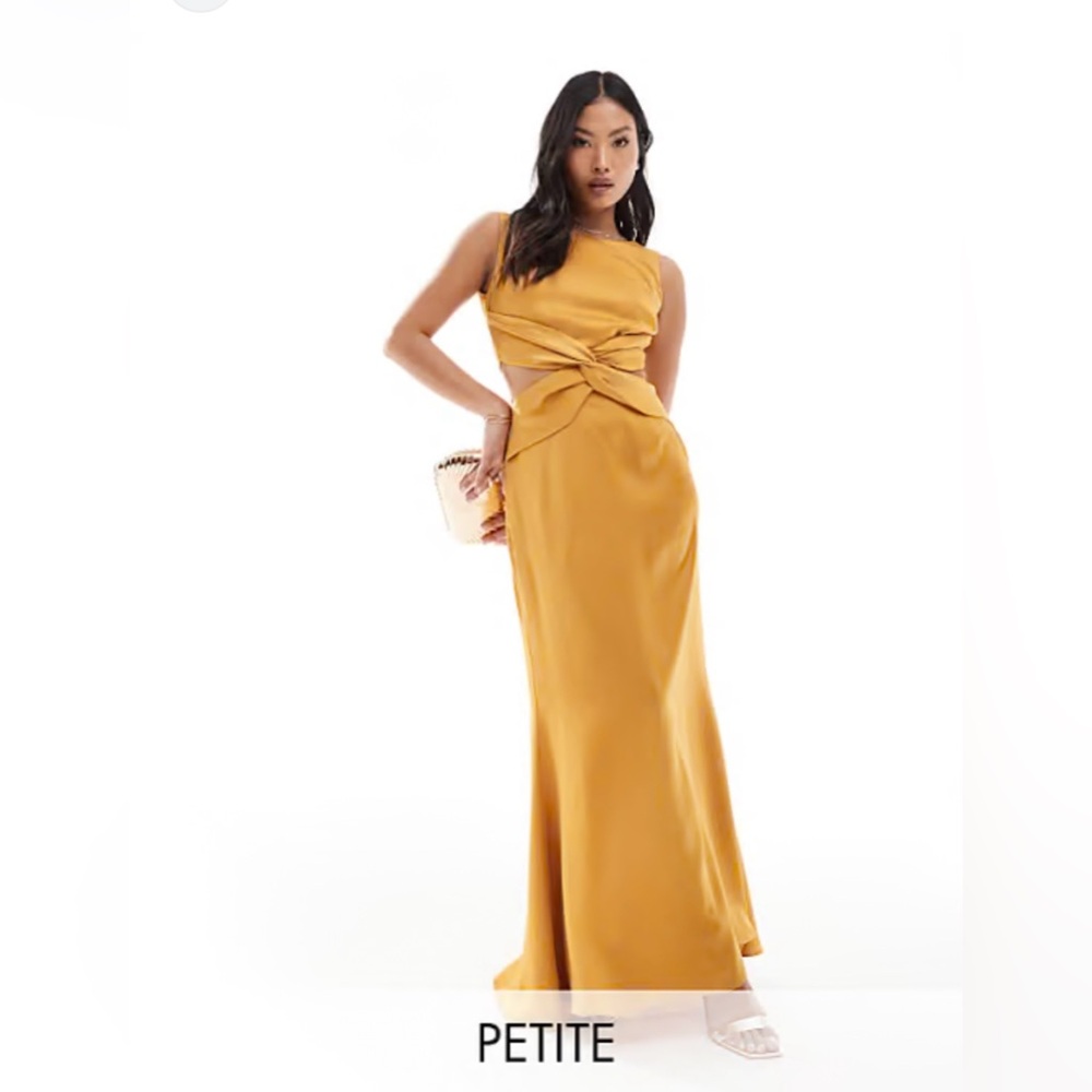 ASOS burnt orange/gold wedding guest dress. Size XS. Side cut outs.